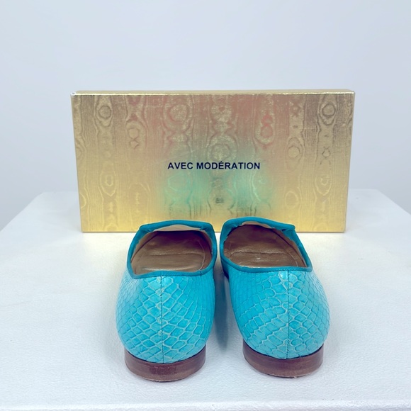 Avec Modération Mazzarina Turquoise Leather Slip on Loafers. - Picture 5 of 9